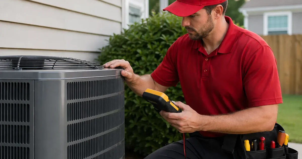 Des Moines Hvac Tech Inspects Outdoor Ac Unit